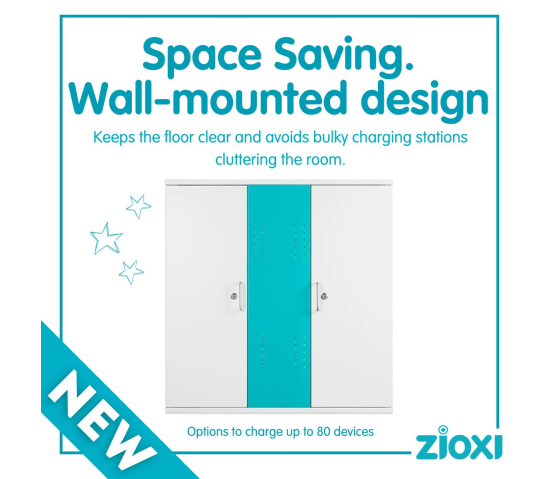 Armoire de recharge murale Zioxi pour 80 téléphones portables - câbles USB-C inclus - serrure à clé