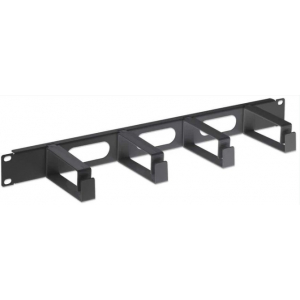 Panneau de gestion des câbles 19" 1U avec 4 anneaux longs - noir
