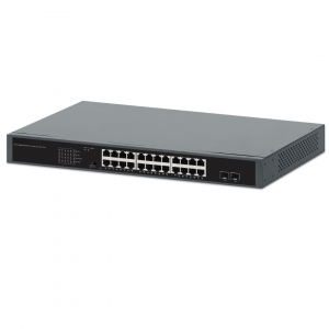 Switch PoE+ 24 ports Gigabit Ethernet avec 2 ports SFP - 370W PoE, réseau auto-réparateur, montage en rack