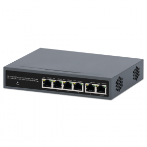 Switch PoE+ Lite Smart Managed à 6 ports avec 4 ports GbE, 2 liaisons montantes GbE et PoE pass-through