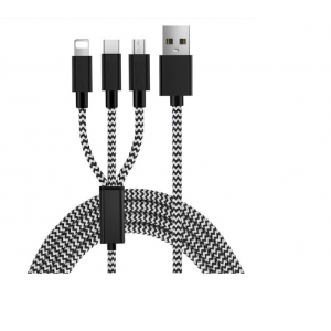 Câble 3 en 1 USB-A vers lightning / micro -USB / USB-C - 1 mètre