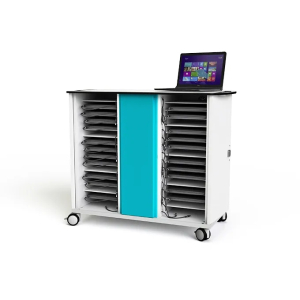 Chariot de recharge avec Gestion réseau pour 32 ordinateurs portables jusqu'à 16 pouces - câbles USB-C inclus - serrure RFID