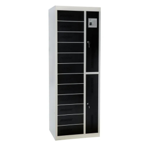 Casier de recharge BR12PSLZ pour ordinateurs portables & tablettes - 12 compartiments - prise électrique & ports USB - RFID