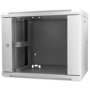 19 inch wandkast MHT147 met glazen deur - 9U hoogte - 450 mm diep - grijs