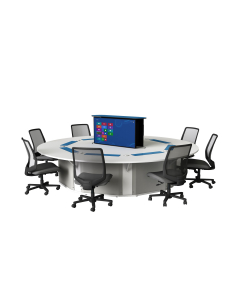 Table informatique ronde M1 8 places avec 8 écrans mécaniques escamotables