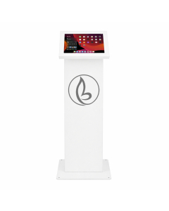 Support de tablette au sol Securo L avec plaque d'affichage pour tablettes de 12-13 pouces - blanc