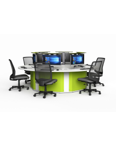 Table informatique ronde M1 6 places avec 6 boîtiers mécaniques pour moniteurs pop-up
