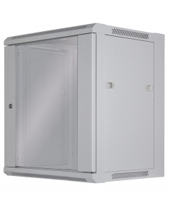 Coffret réseau mural 19 pouces MHT116 avec porte en verre - hauteur 12U - profondeur 450 mm - flatpack - gris
