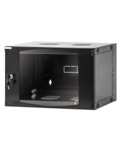 Armoire murale 19 pouces MHT103 avec porte en verre - hauteur 6U - double section - profondeur 450 mm - flatpack - noir