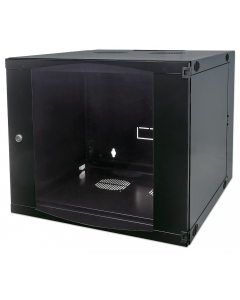 Armoire murale 19 pouces MHT119 avec porte en verre - hauteur 12U - double section - profondeur 450 mm - flatpack - noir