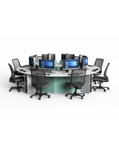 Table informatique ronde P1 8 personnes avec 8 écrans électriques escamotables