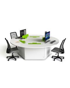 Table informatique ronde P1 6 personnes avec 6 écrans électriques escamotables