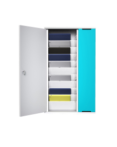 Armoire de chargement murale Zioxi Slimline CHRGWC-TB-10-R pour 10 tablettes jusqu'à 11 pouces - Chargement par adaptateur secteur - Verrouillage RFID
