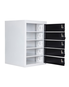 Cacifo de carregamento compacto BR5KLDESK preto para 15 dispositivos móveis - USB e tomada elétrica - fechaduras com chave