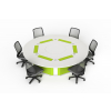 Table informatique ronde M1 6 places avec 6 boîtiers mécaniques pour moniteurs pop-up