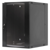 Armoire murale 19 pouces MHT129 avec porte en verre - hauteur 15U - double section - profondeur 600 mm - flatpack - noir